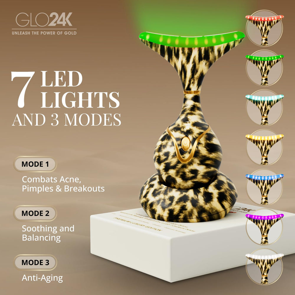 GLO24K triple-mode red light with gentle vibration for facial massage.