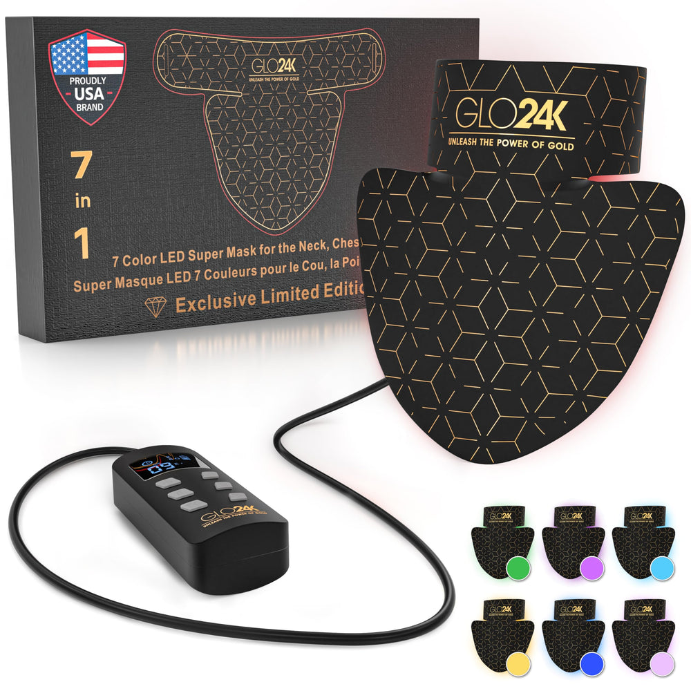 GLO24K red light neck mask delivers targeted therapy for smoother neck skin and décolleté.