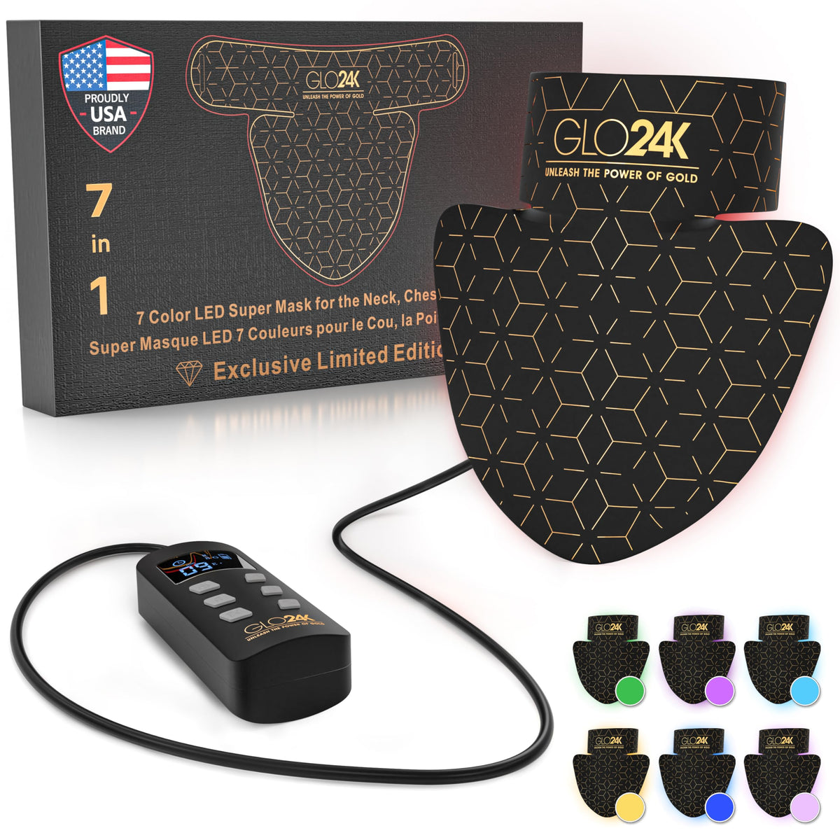 GLO24K red light neck mask delivers targeted therapy for smoother neck skin and décolleté.