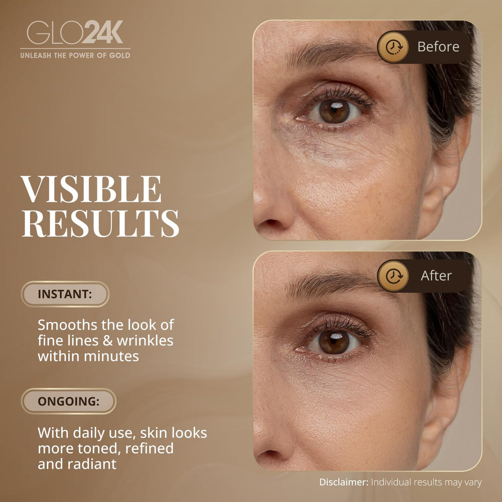 GLO24K serum drop displaying hyaluronic acid hydration
