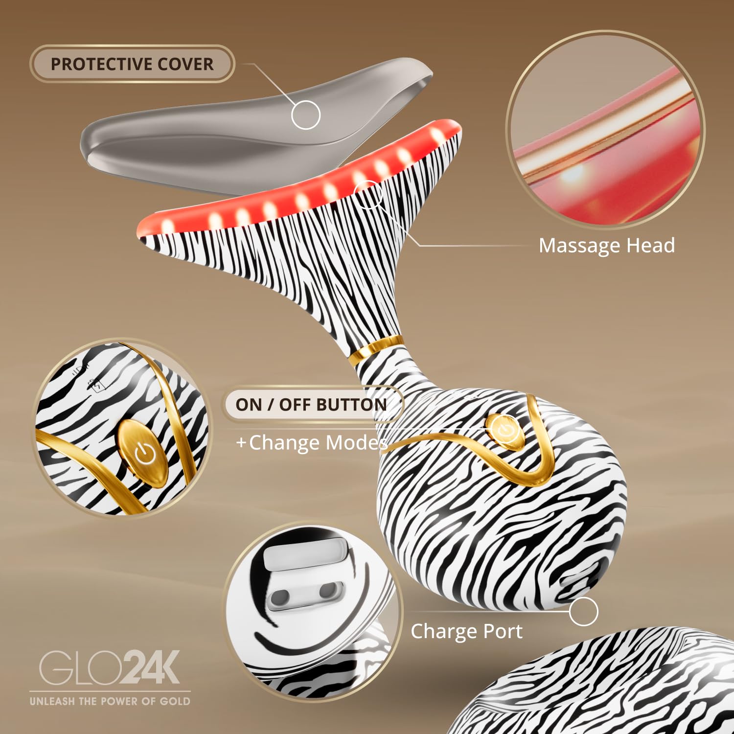 GLO24K red light with massage aids serum absorption during routine applications.