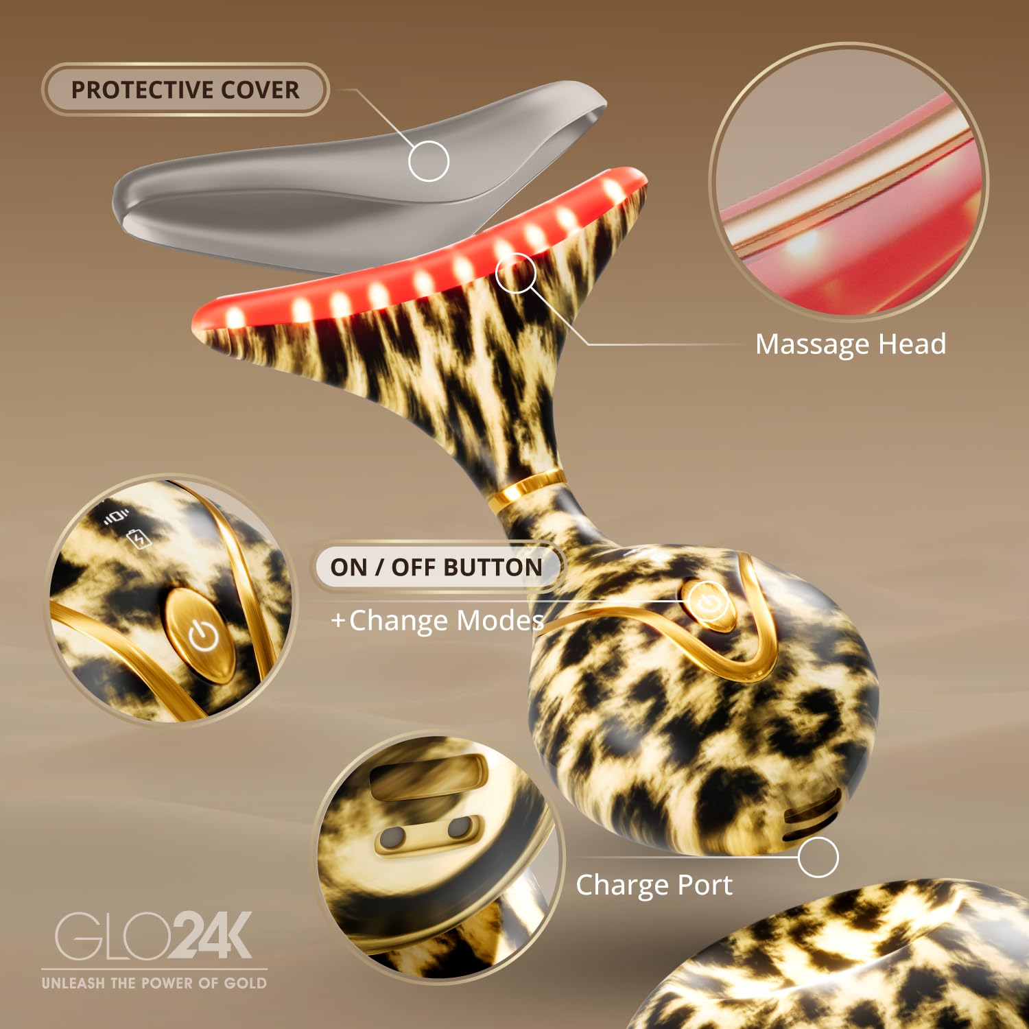GLO24K sleek red light beauty device, a thoughtful gift option.
