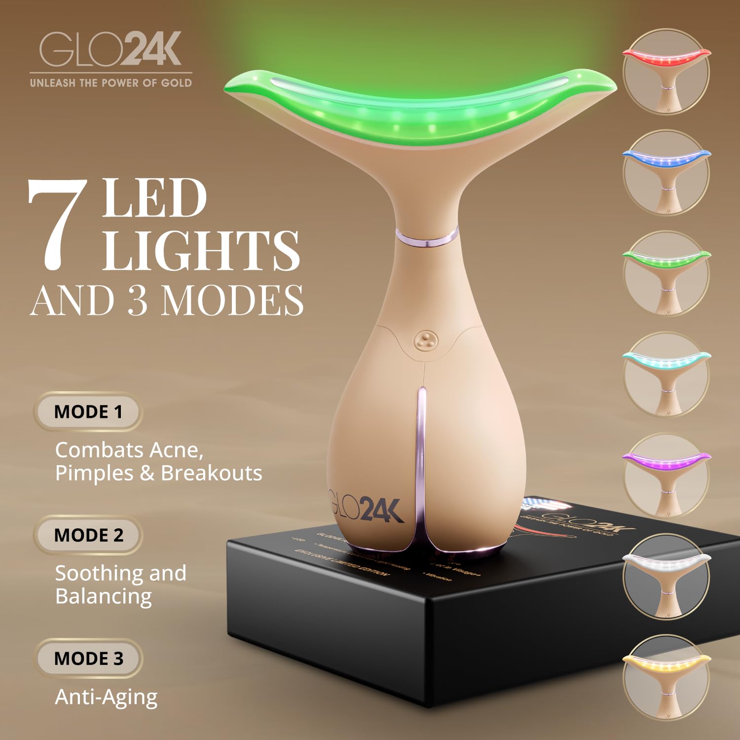 GLO24K triple LED action and vibration for neck massage