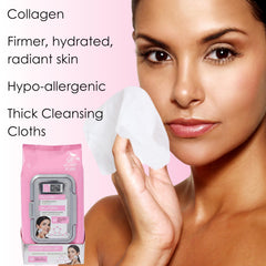 Global Beauty Care collagen makeup remover wipes gently cleanse around the eyes.