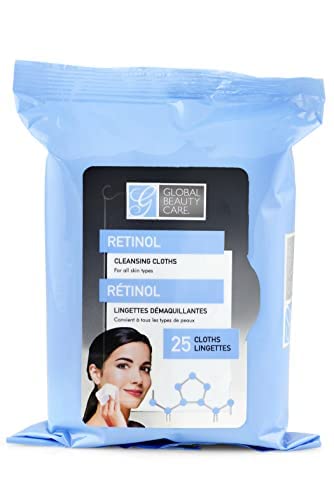 Global Beauty Care Retinol Cleansing Wipes in a resealable travel pouch for easy skincare.