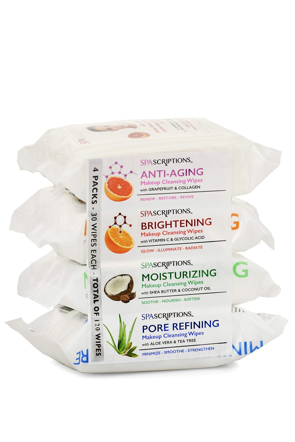 Global Beauty Care Spascriptions four-pack packaging for on-the-go cleansing