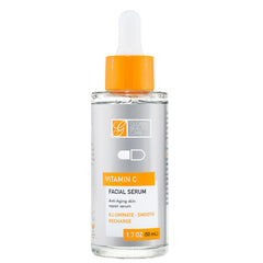 Global Beauty Care Vitamin C Serum bottle close-up, suggesting brightening skincare routine