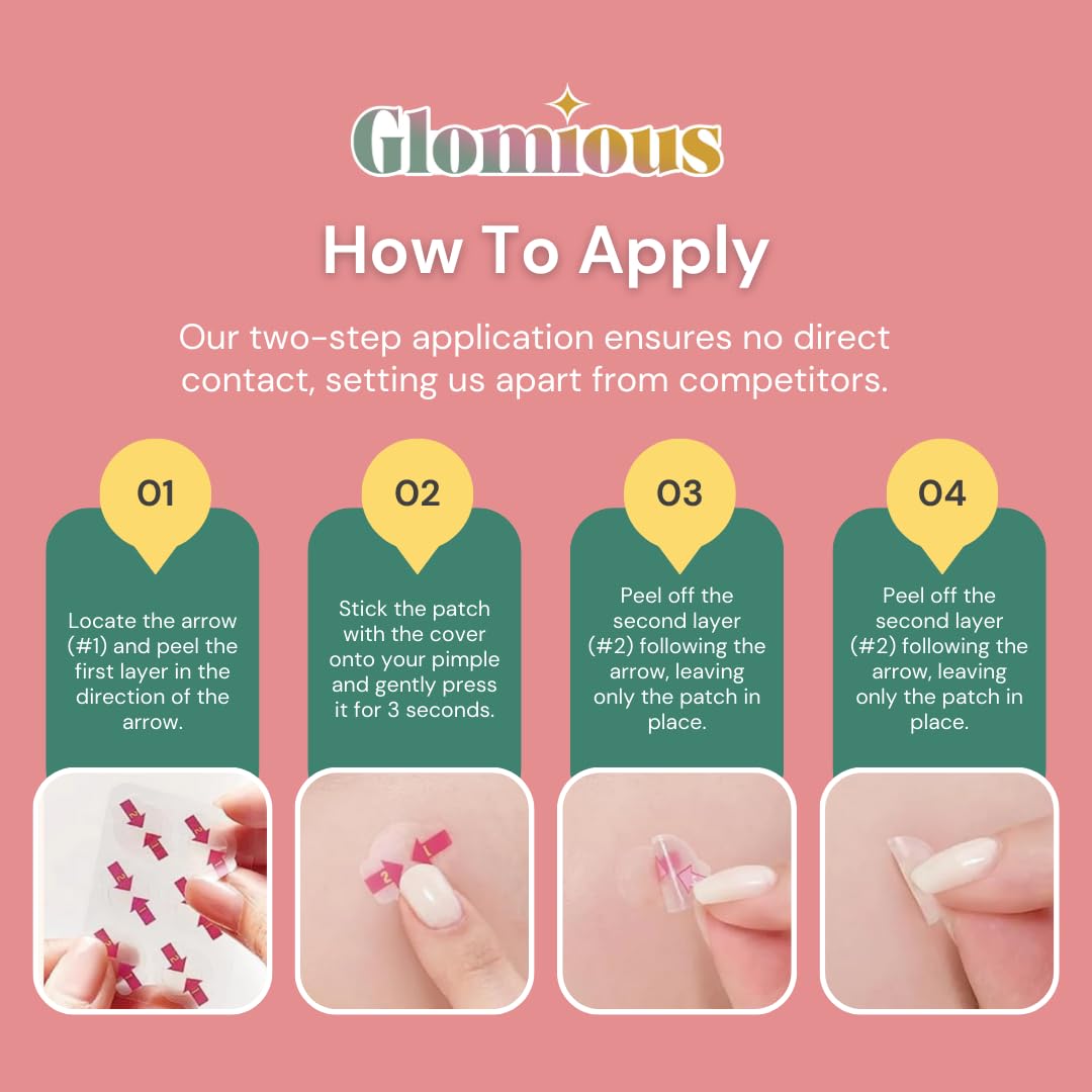 Glomious Pimple Patches two-step application avoids touching the patch surface