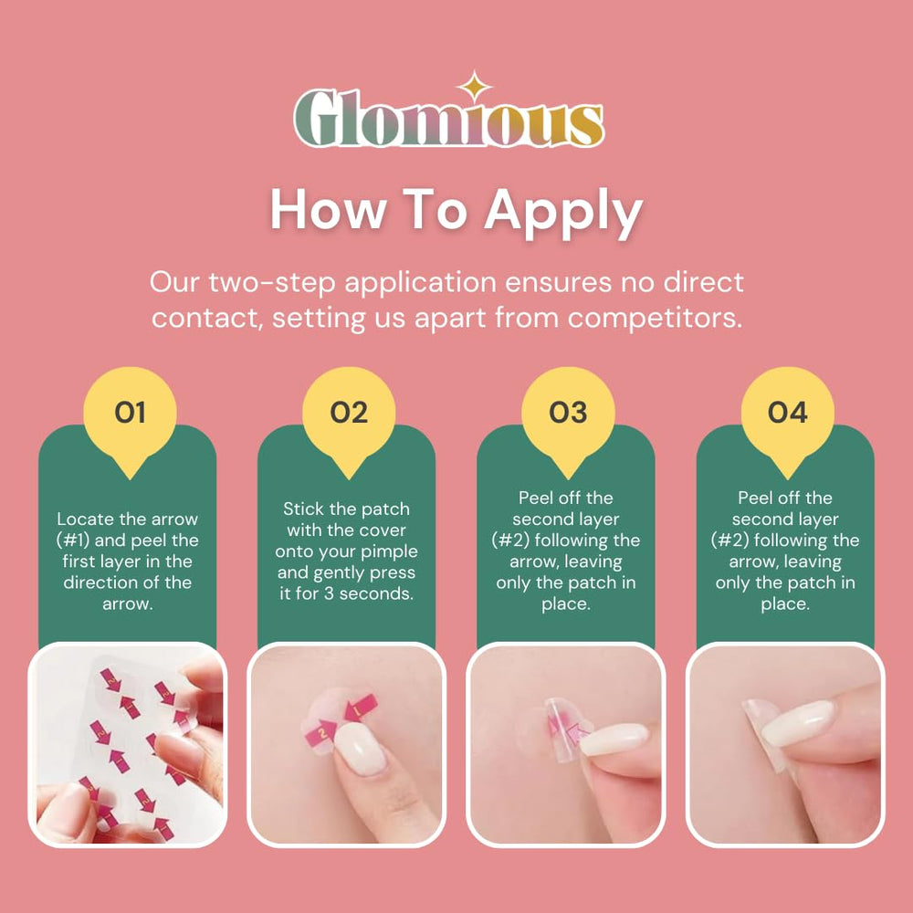 Glomious Pimple Patches two-step application avoids touching the patch surface