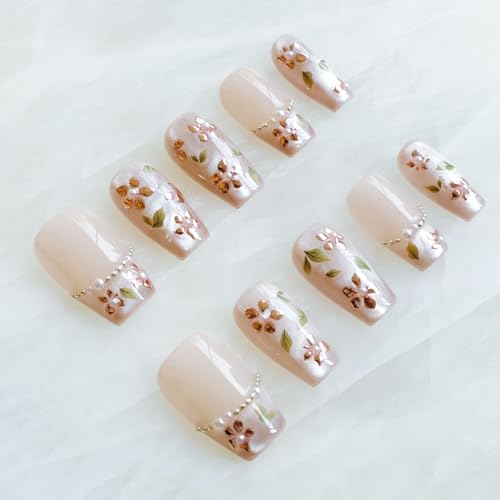 GLORS Pearl decorations on ballerina nails enhance sophisticated style