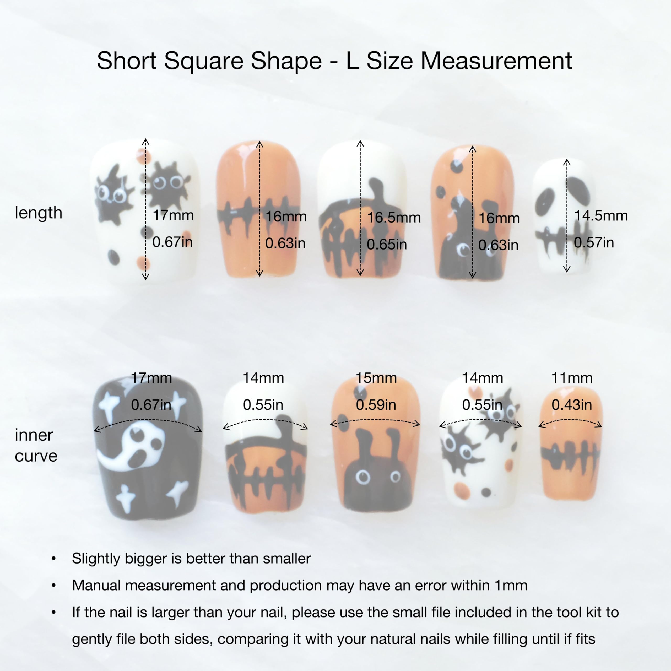GLORS nails in varied sizes ensure snug finger fit