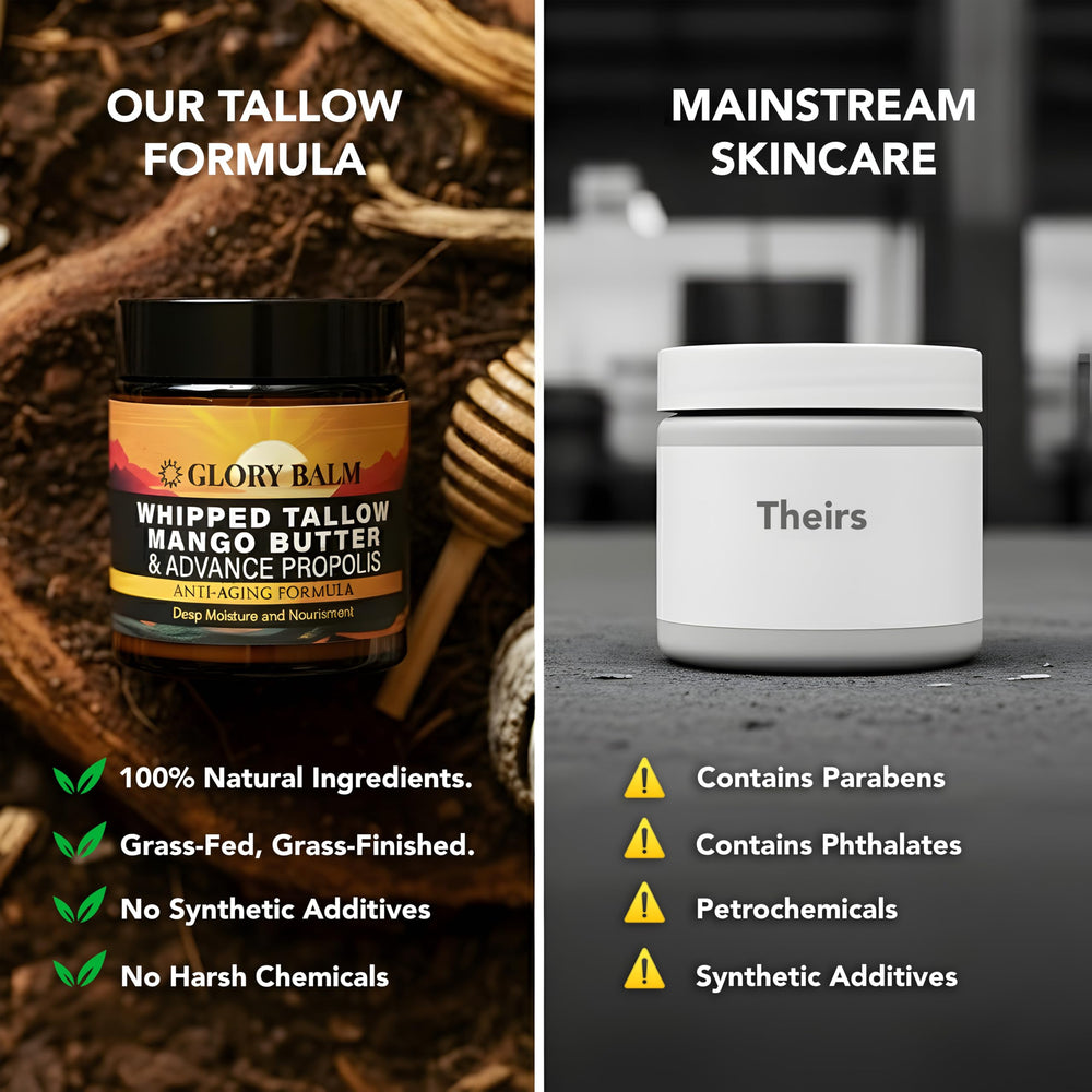 Glory Balm propolis beeswax panel highlighting antimicrobial benefits.