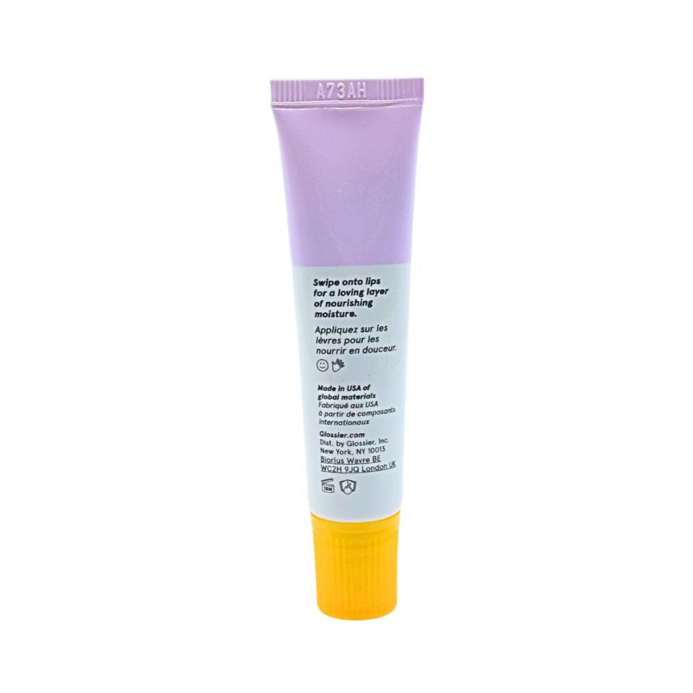 Swatch of Glossier Balm Dotcom Lavender on skin reveals nourished lips