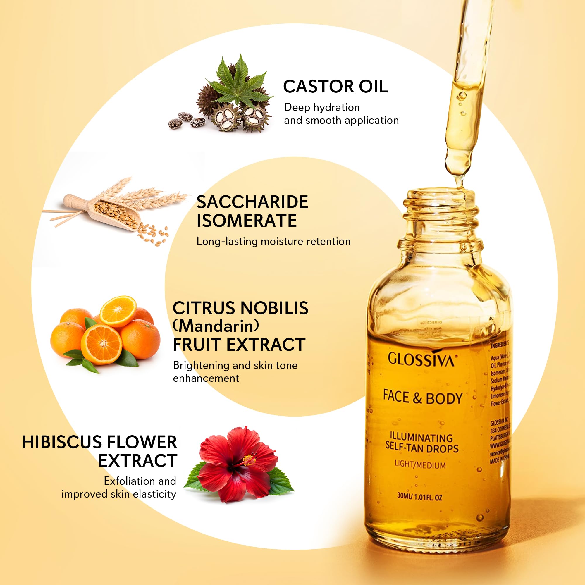 Glossiva Self Tanning Drops applied to the body for a gradual bronze