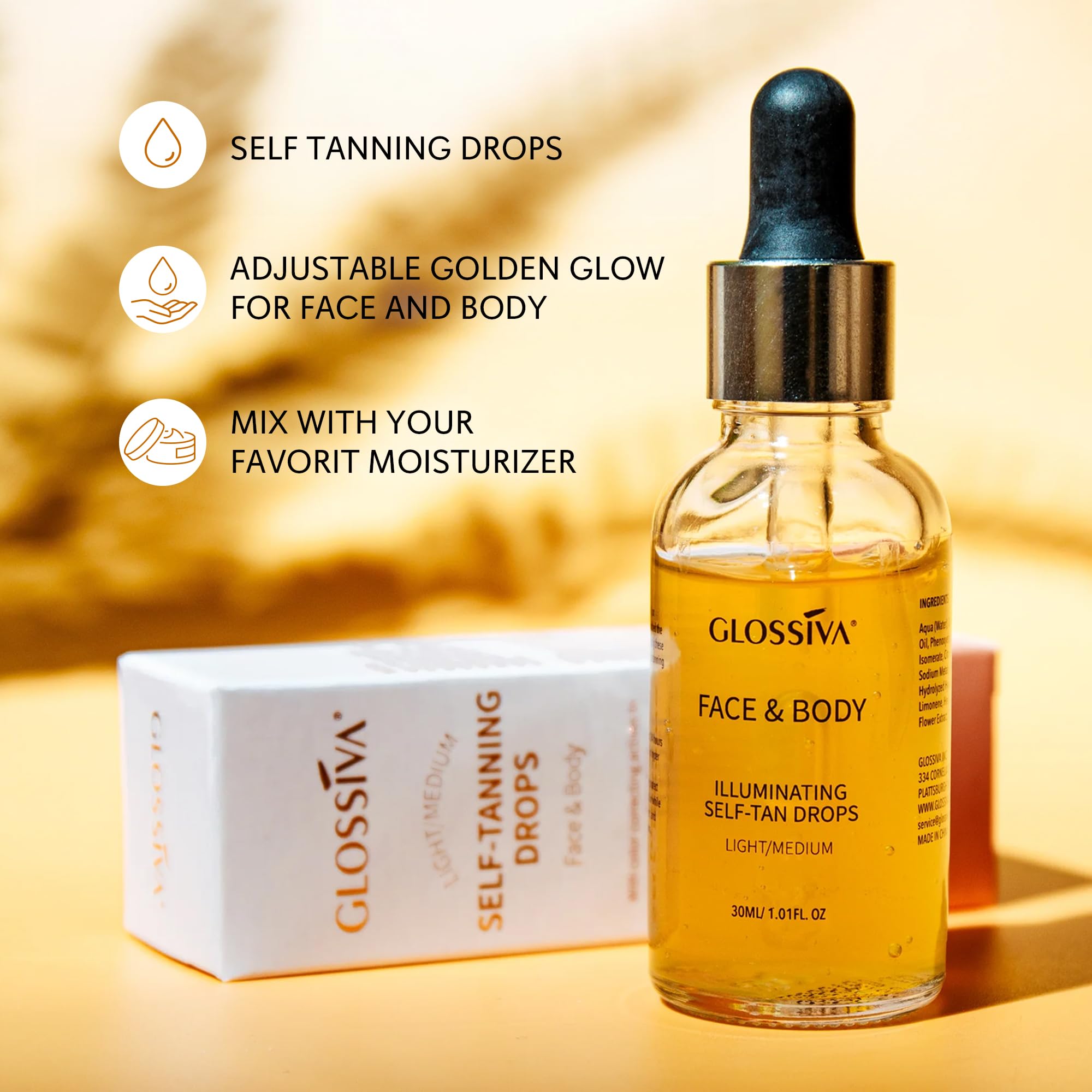 Glossiva Self Tanning Drops applied to the face for an even tint