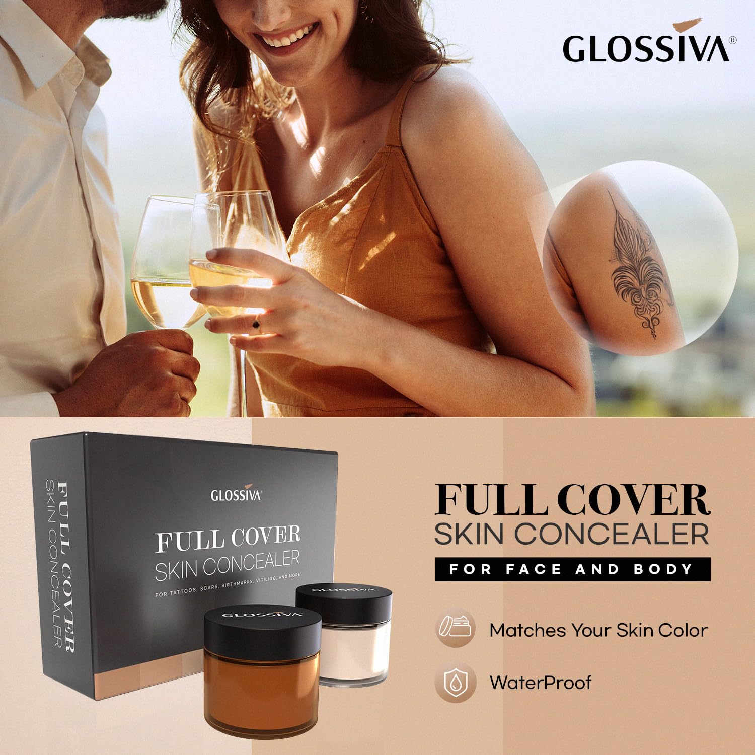Glossiva concealer swatches demonstrate skin-tone matching shades