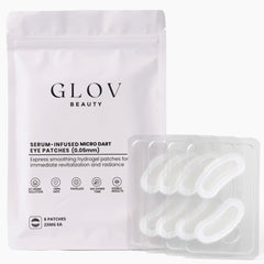 Glov Beauty Micro Dart Eye Patches on under-eye skin delivering deep hydration and brightening potential.