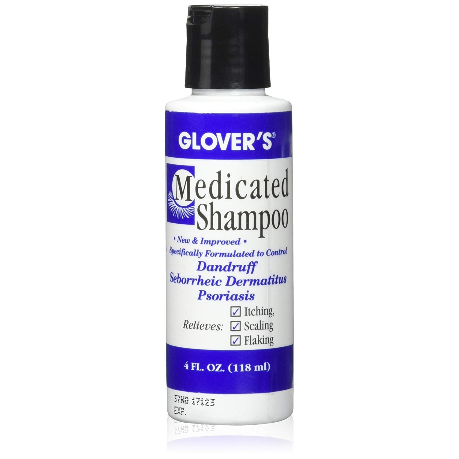 Glovers Medicated Shampoo bottle highlights dandruff relief and scalp comfort.