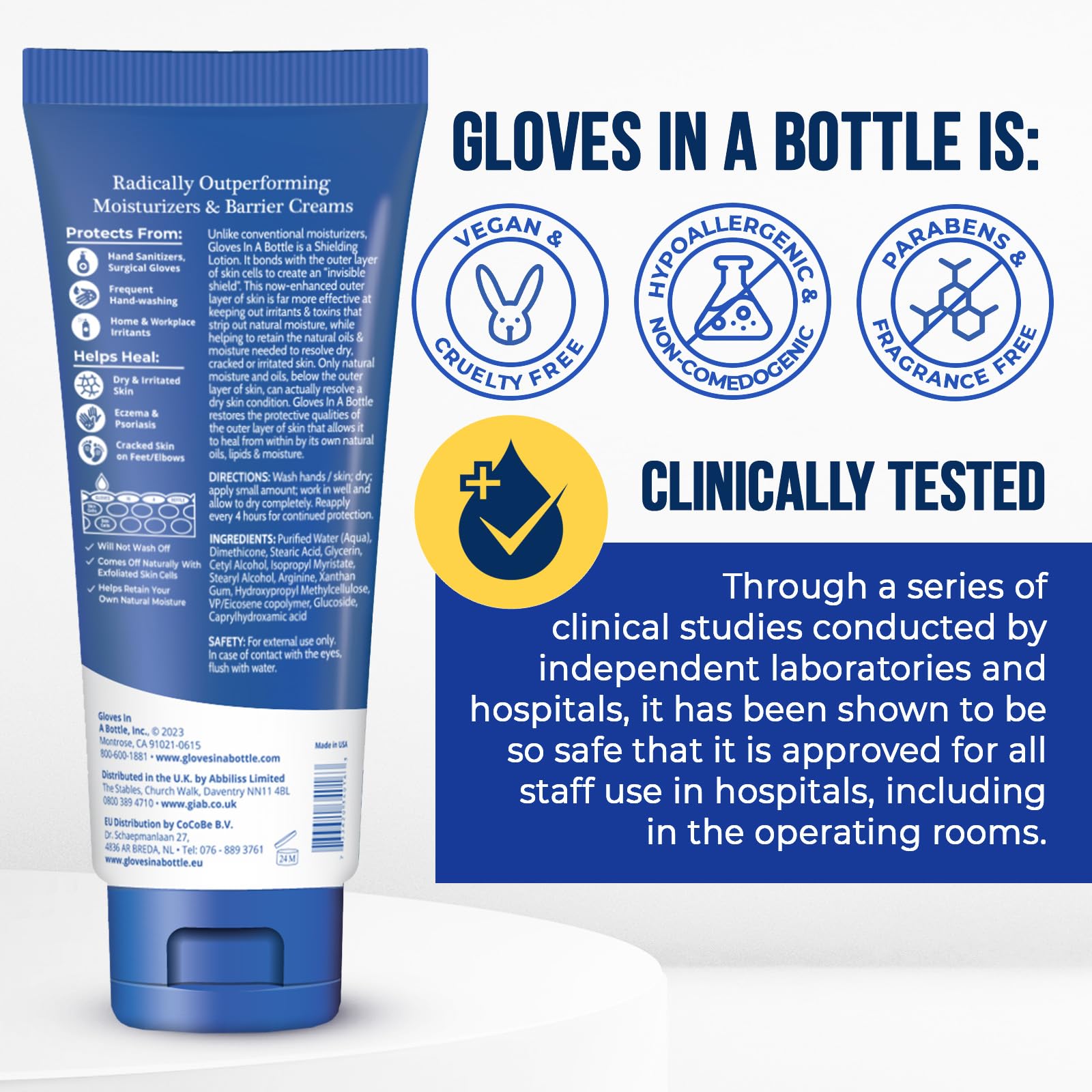 Gloves In A Bottle Shielding Lotion on a dry hand illustrating long-lasting hydration.