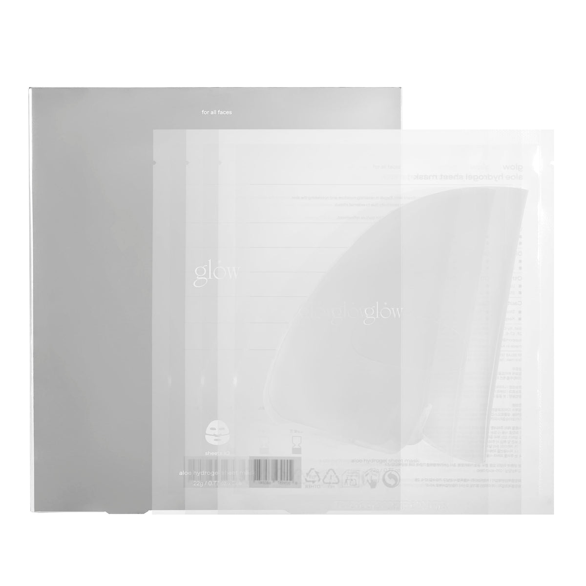 Glow Aloe Hydrogel Mask pack shot highlighting soothing hydration for sensitive skin.