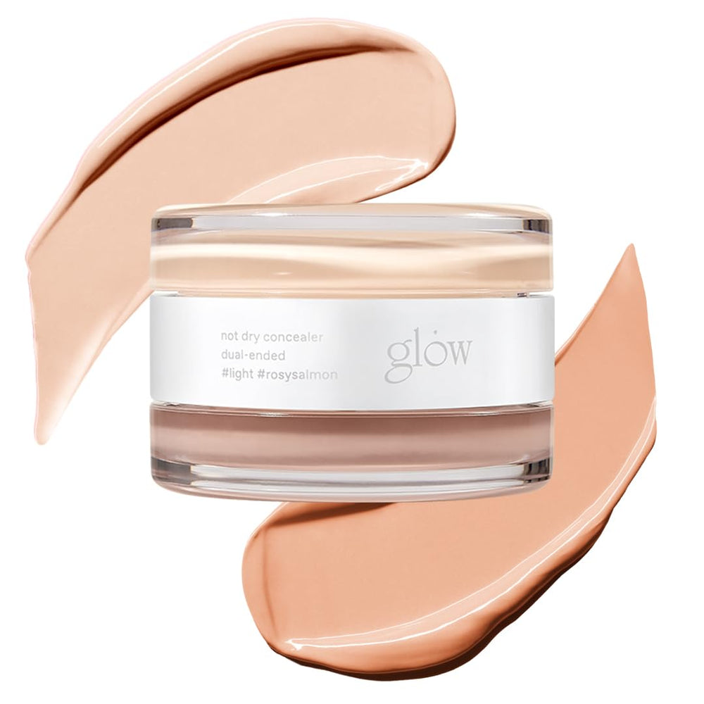 Glow dual-ended concealer with rose-salmon corrector for under-eye brightening and blemish coverage.