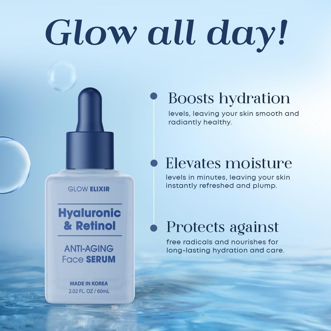 Glow Elixir retinol serum texture visible on skin with quick absorption.