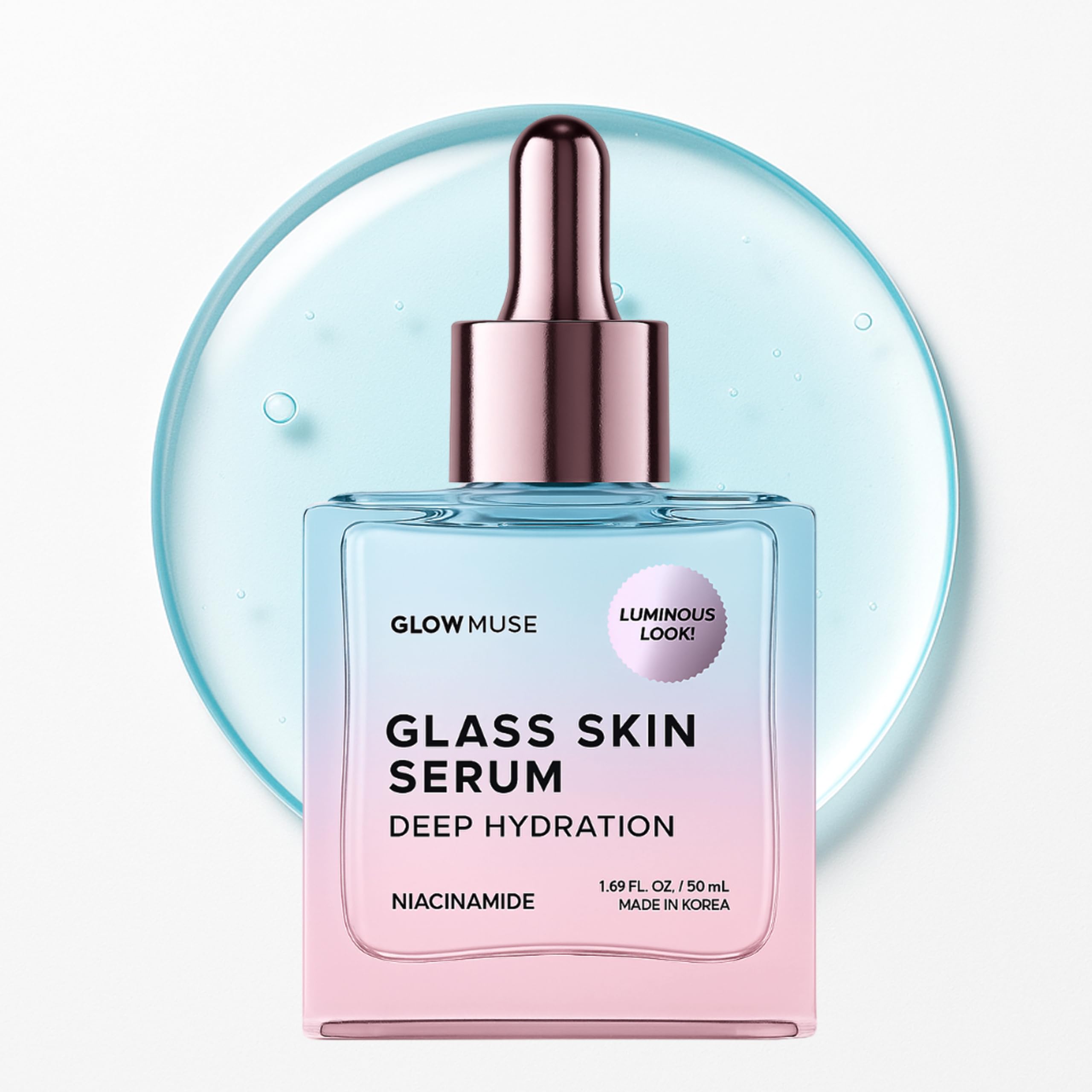 Glow Muse Niacinamide Serum bottle on a clean surface showing balanced tone.