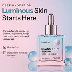 Close-up of Glow Muse Niacinamide Serum texture on skin with smooth finish.