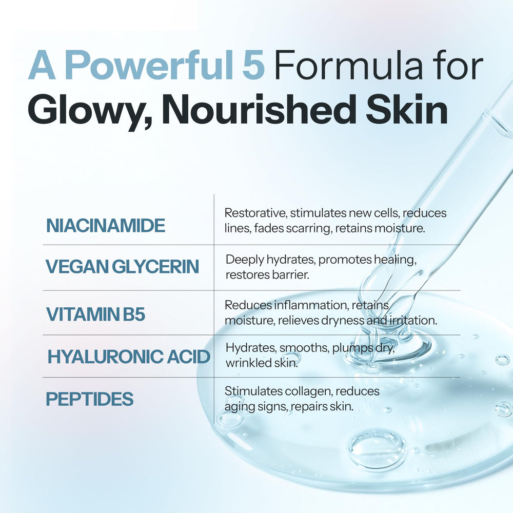 Vegan and cruelty-free label on Glow Muse Niacinamide Serum packaging.