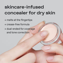 Glow not dry concealer cover-dark-circles-swirl shows long-lasting smooth finish for tired-looking skin.