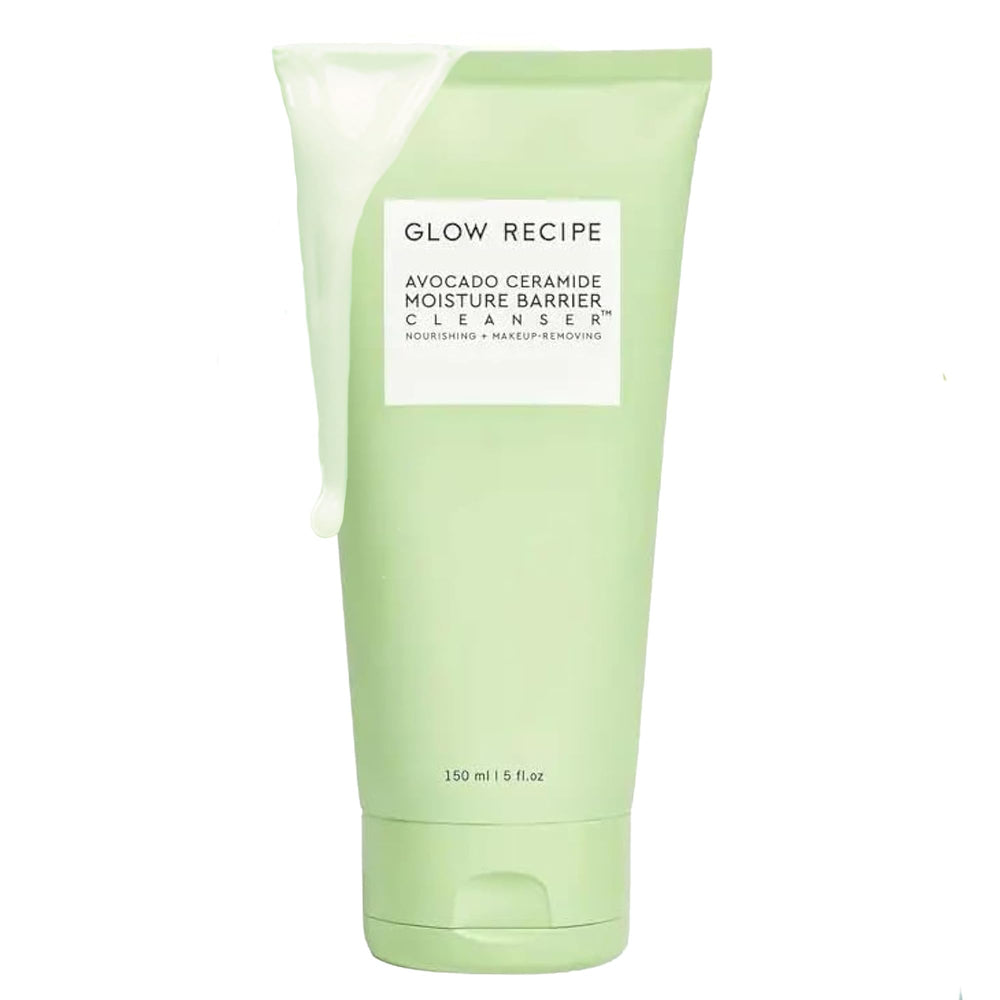 Glow Recipe Avocado Ceramide Cleanser bottle highlighting creamy texture for gentle hydration.