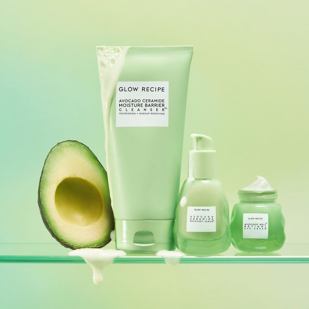Glow Recipe Avocado Ceramide Cleanser packaging image emphasizing vegan and cruelty-free claims.
