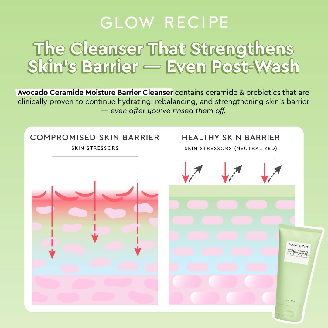Glow Recipe Avocado Ceramide Cleanser creamy texture on skin during wash session.