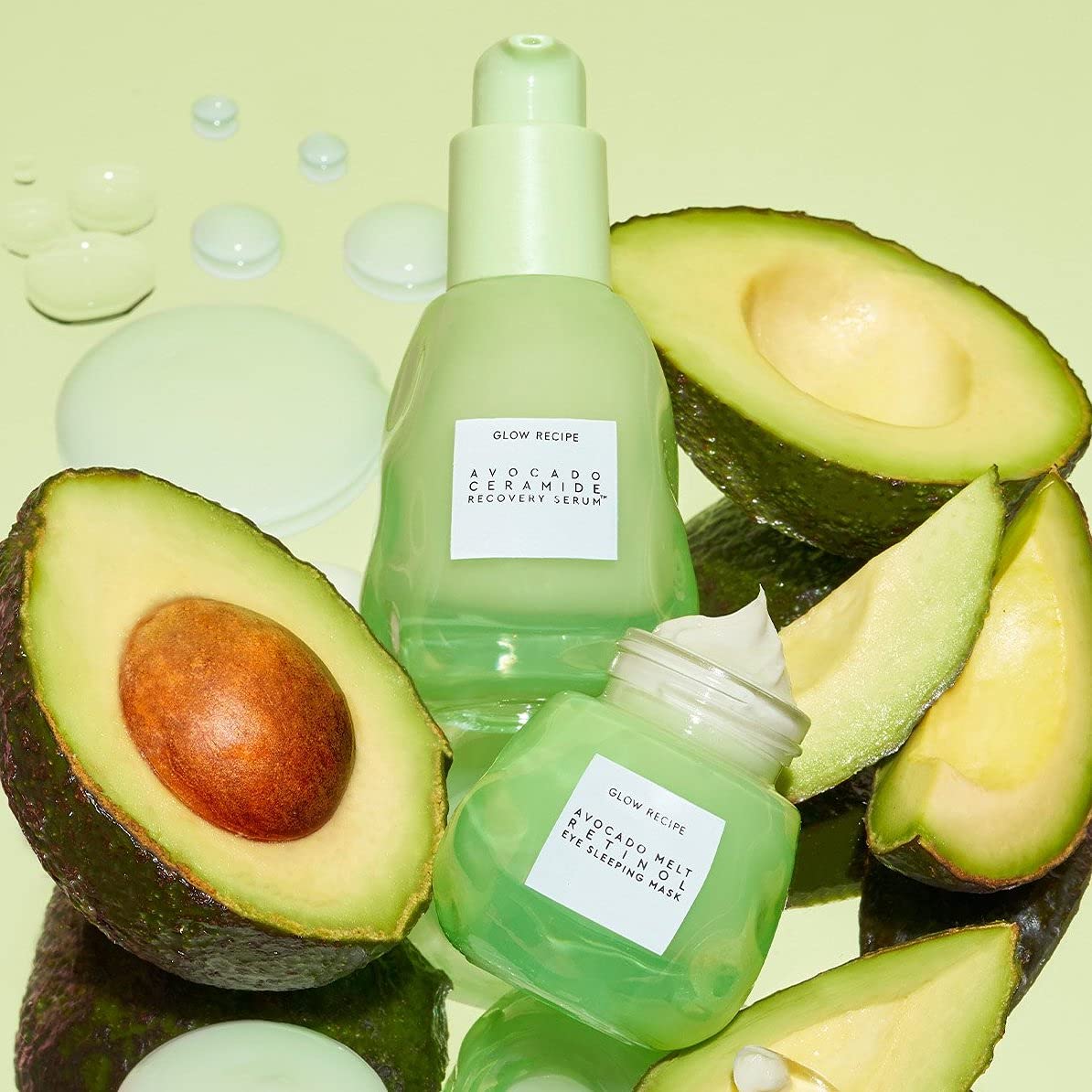 Gliding Glow Recipe Avocado Ceramide Serum onto the face for hydration