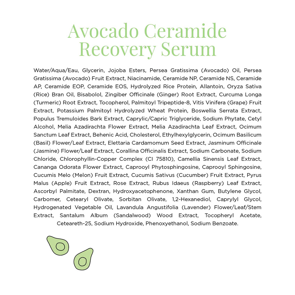 Vegan, clean formula of Glow Recipe Avocado Ceramide Serum shown in packaging