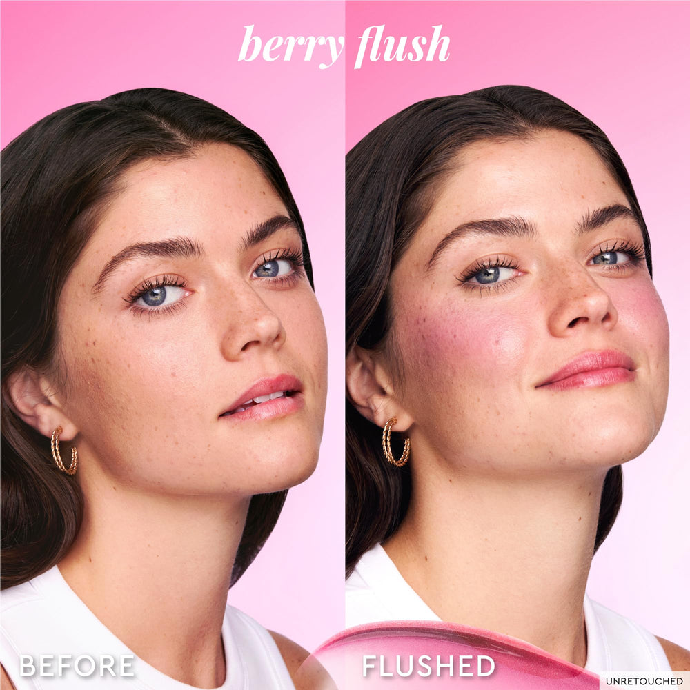 Berry Flush tint swatches reveal sheer, versatile color on skin.
