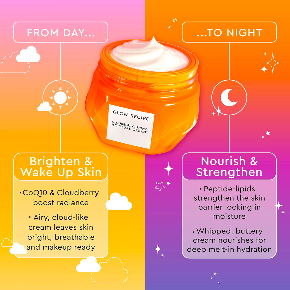 Glow Recipe day-night use scene illustrates versatile skincare for all hours.