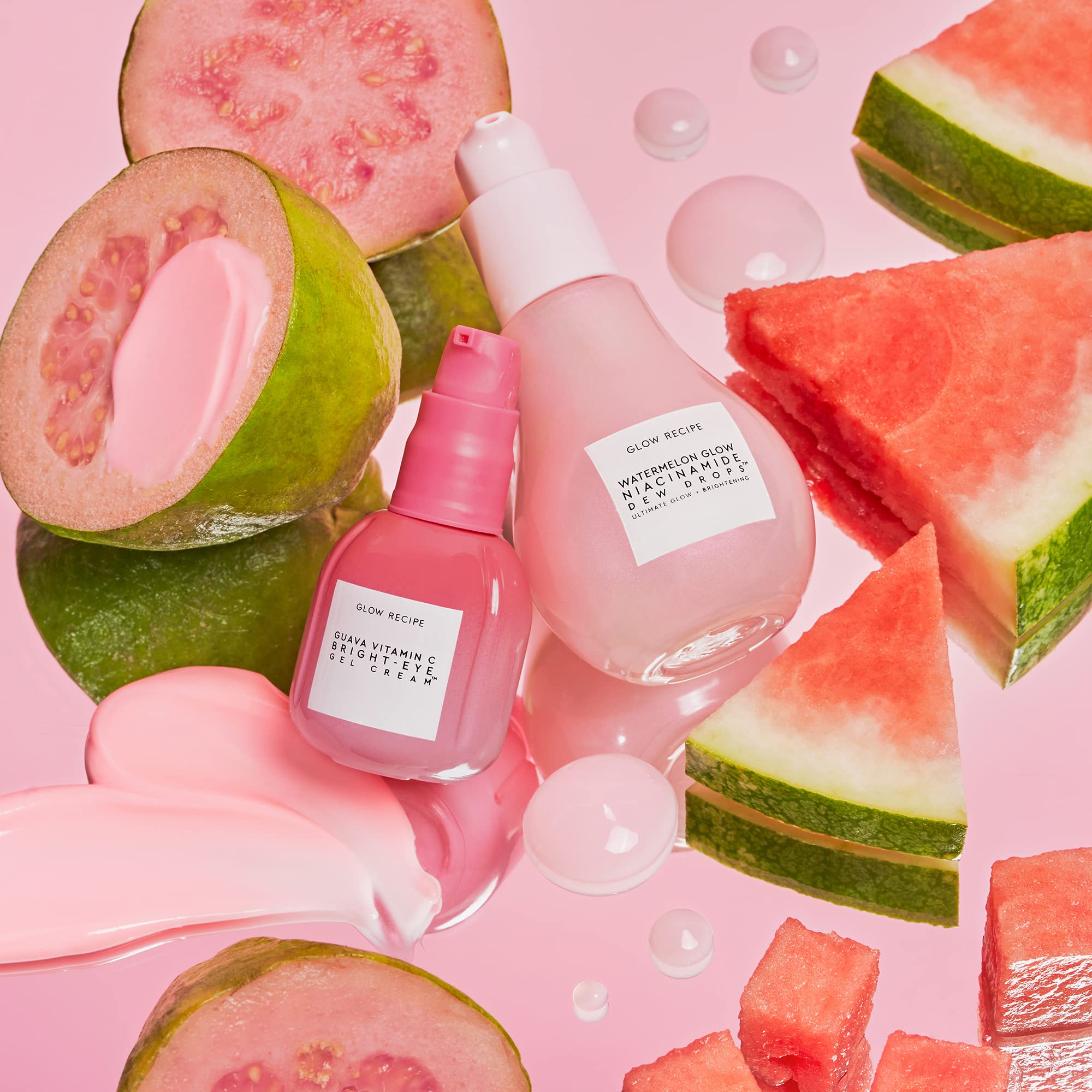 Glow Recipe Guava Vitamin C Eye Gel with green caffeine imagery suggesting energizing effect.