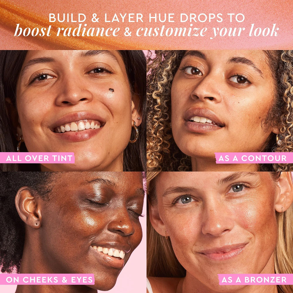 Hue Drops blended with foundation for luminous, warm complexion