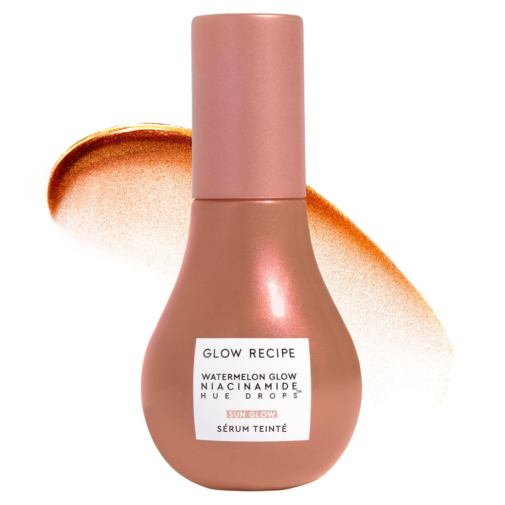 Glow Recipe Hue Drops Sunglow bottle pour showing warm tint for natural glow