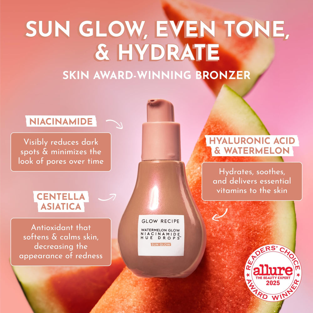 Glow Recipe Hue Drops Sunglow applying highlighter on cheekbones