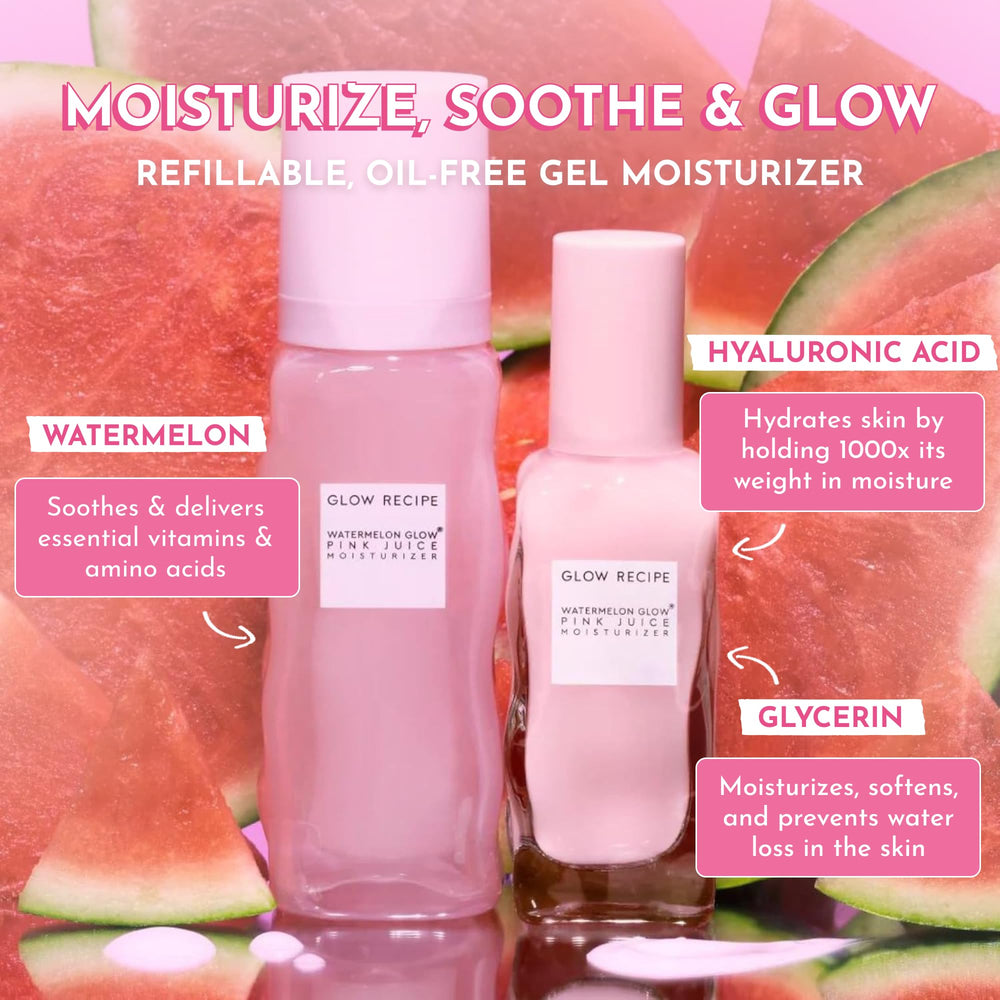 Glow Recipe Hyaluronic acid plumping image highlights moisture retention for a supple look.