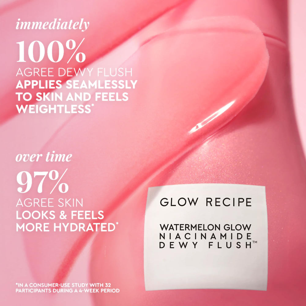 Glass bottle highlighting watermelon extract in Glow Recipe formula