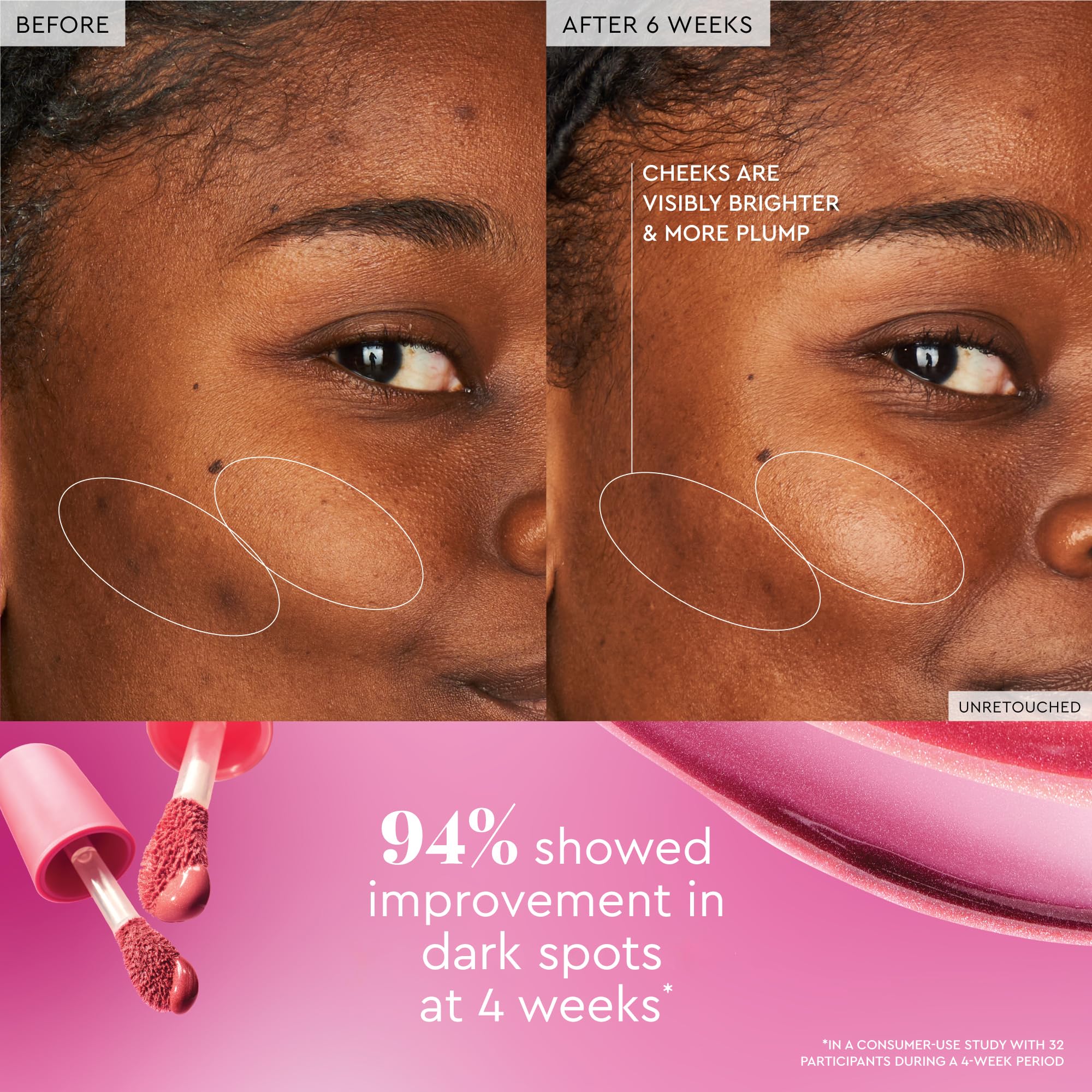 Close-up of texture reveals buildable color with a juicy, skin-friendly glow