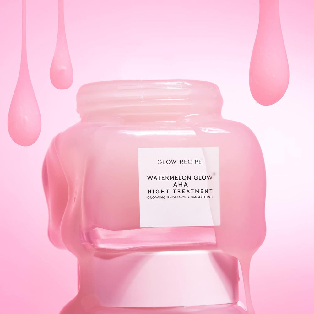 Glow Recipe overnight exfoliation image hints at gentle texture improvement.