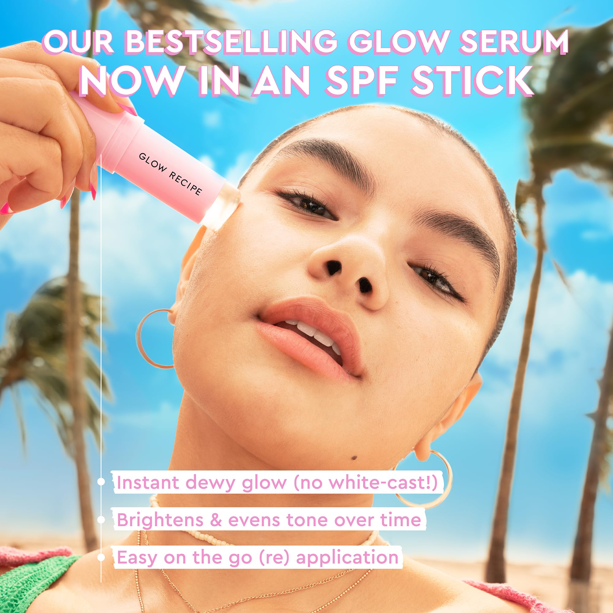 Glow Recipe sunscreen stick warmed on the back of the hand for easy application.
