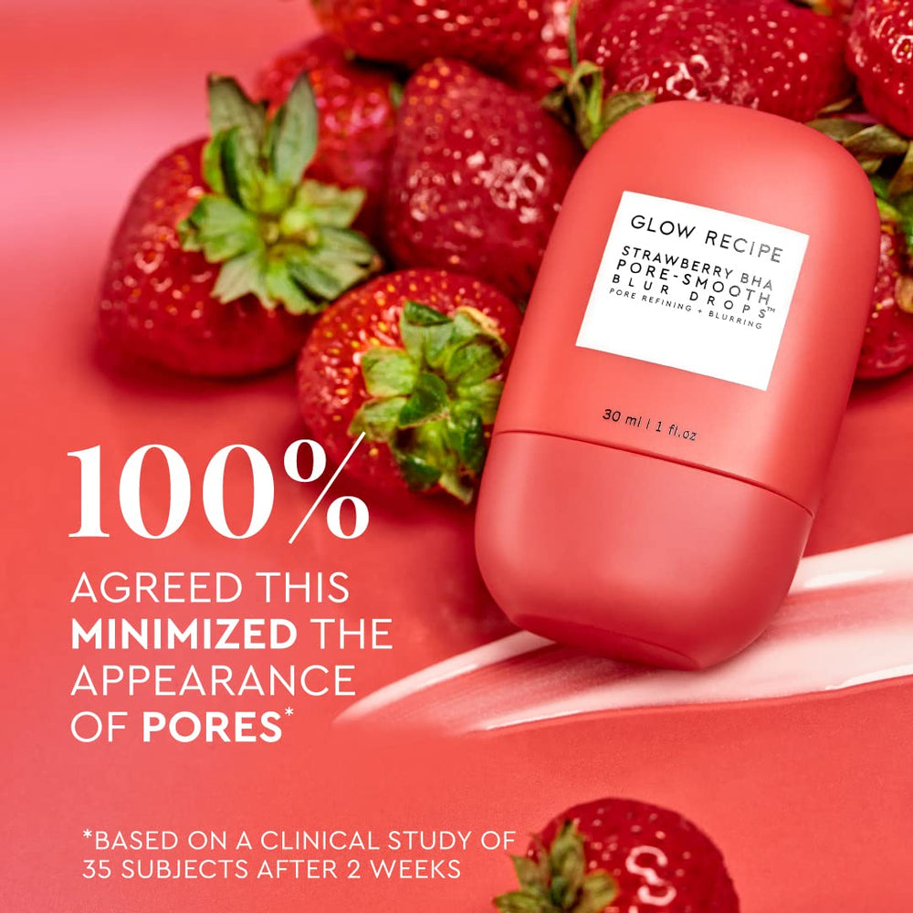 Glow Recipe Strawberry BHA Serum texture close-up showing light absorption.