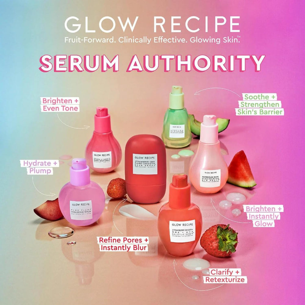 Glow Recipe Strawberry Smoothing Serum compact 30ml packaging ready for travel.