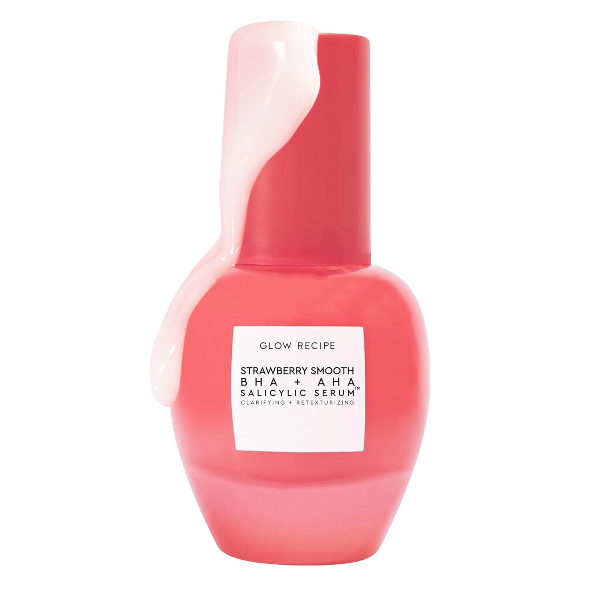 Glow Recipe Strawberry Smoothing Serum bottle pump showing a hydrating gel texture.