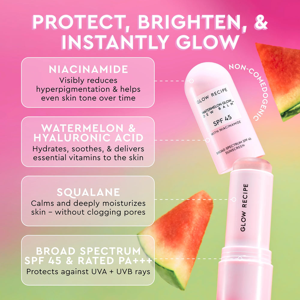 Glow Recipe sunscreen stick delivers a translucent dewy finish.